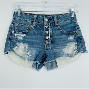 American Eagle hi‎ rise festival distressed exposed button fly shorts cut off